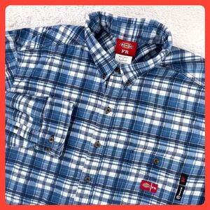 Dickies FR Flannel Shirt HRC 2 • Men's 2X Blue Plaid Long Sleeve Fire‎ Resistant